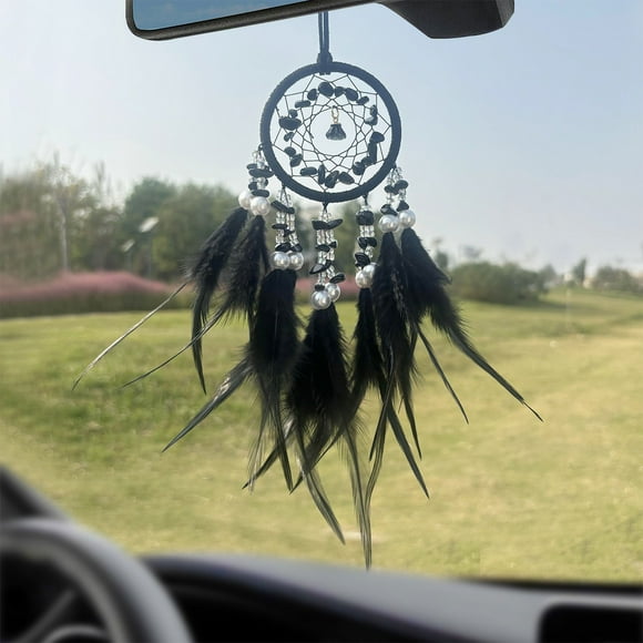 Kadlawus Dream Catcher Wind Chime for Car Home, Crystal Feather Pendant Hanging Decor, Plastic Dreamcatcher Ornament for Rearview Mirror Wall