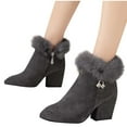thumbnail image 6 of RUIYANQI Women's Faux Fur Trim Ankle Boots Block Heel Side Zipper Rhinestone Decorated Booties Winter Fashion Footwear Dressy Party Shoes Gray Women Sandal, 6 of 9