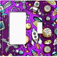 thumbnail image 2 of Metal Light Switch Wall Plate Outlet Cover (Spaceship UFO Astronaut Rocket Outerspace Star Purple - Single Rocker Single Toggle), 2 of 2