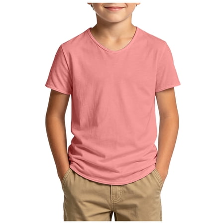 WNVMWI Little Boys Short Sleeve Basic Tees Kids Trendy Summer Tops Children Casual Loose Fit V Neck T Shirt 11-12 Years Pink