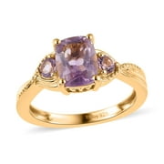 Shop LC Pink Amethyst Cushion 925 Sterling Silver Vermeil Yellow Gold Plated 3 Stone Ring for Women Jewelry Size 7 Ct 1.23 Birthday Gifts