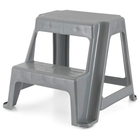 Plastic 2-Step Stool, Portable Step Stool, 16 Inches Tall, Gray 1 Pack