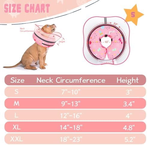Elevated Inflatable Dog Cone Collar to Stop Licking, Dog Donut Collar After Surgery, Soft Pet Cone Alternative for Small Medium Large Dogs Pink,S(Neck 7"-9.5")