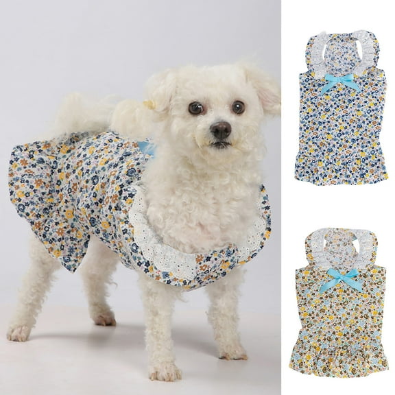 Visland Pet Dress Thin Breathable Lace Decor Adorable Bowknot Dog Puppy Skirt for Spring