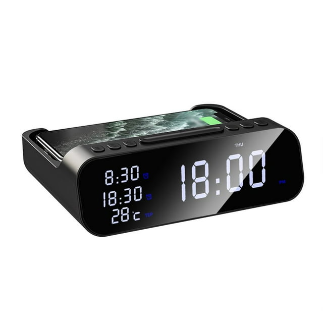 MesaSe Wireless Charger 30W LED Table Phone Charging Pad Dock Station Date Week Portable Multi-protection Multifunctional Home Black
