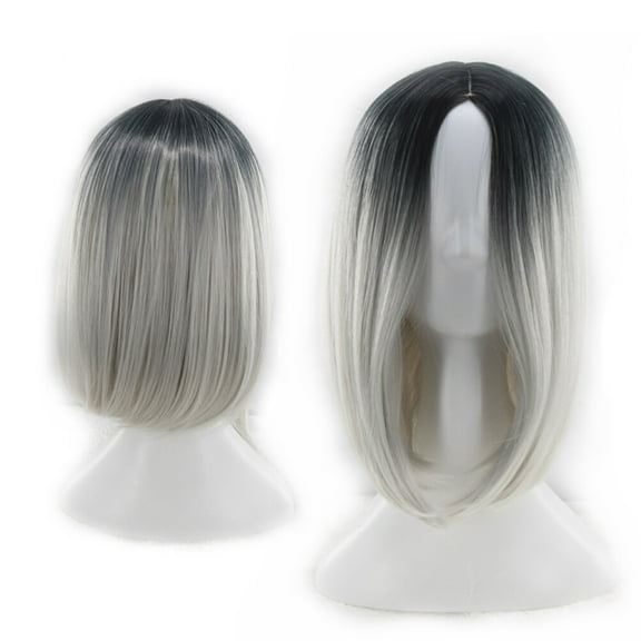 Worgeous Womens Bob Wig Gradient Color Cosplay Synthetic Hair Wig Short Straight Wigs Lace High Temperature Bob Wig (Gradient Grey)