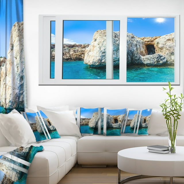 Fenêtre Ouverte sur Océan Rocheux Ensoleillé - Grande Toile d'Art de Bord de Mer