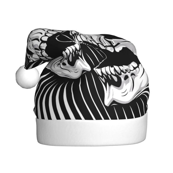 Easygdp Psychedelic Skull Illusion Art Christmas Hat Adult,Fluffy Red Santa Hat with Plush Brim and Liner,Christmas, New Year Party Supplies & Gifts