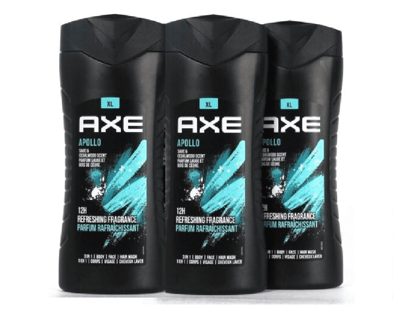 AXE 3in1 Body Wash APOLLO, Net.Wt 13.5 fl.oz/400ml (3PK)