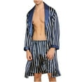 thumbnail image 4 of Elainilye Fashion Robes for Men Bathrobe Solid Casual Long Sleeves Lace-up Striped Homewear Long Pajama Robe Nightgown,Blue, 4 of 7