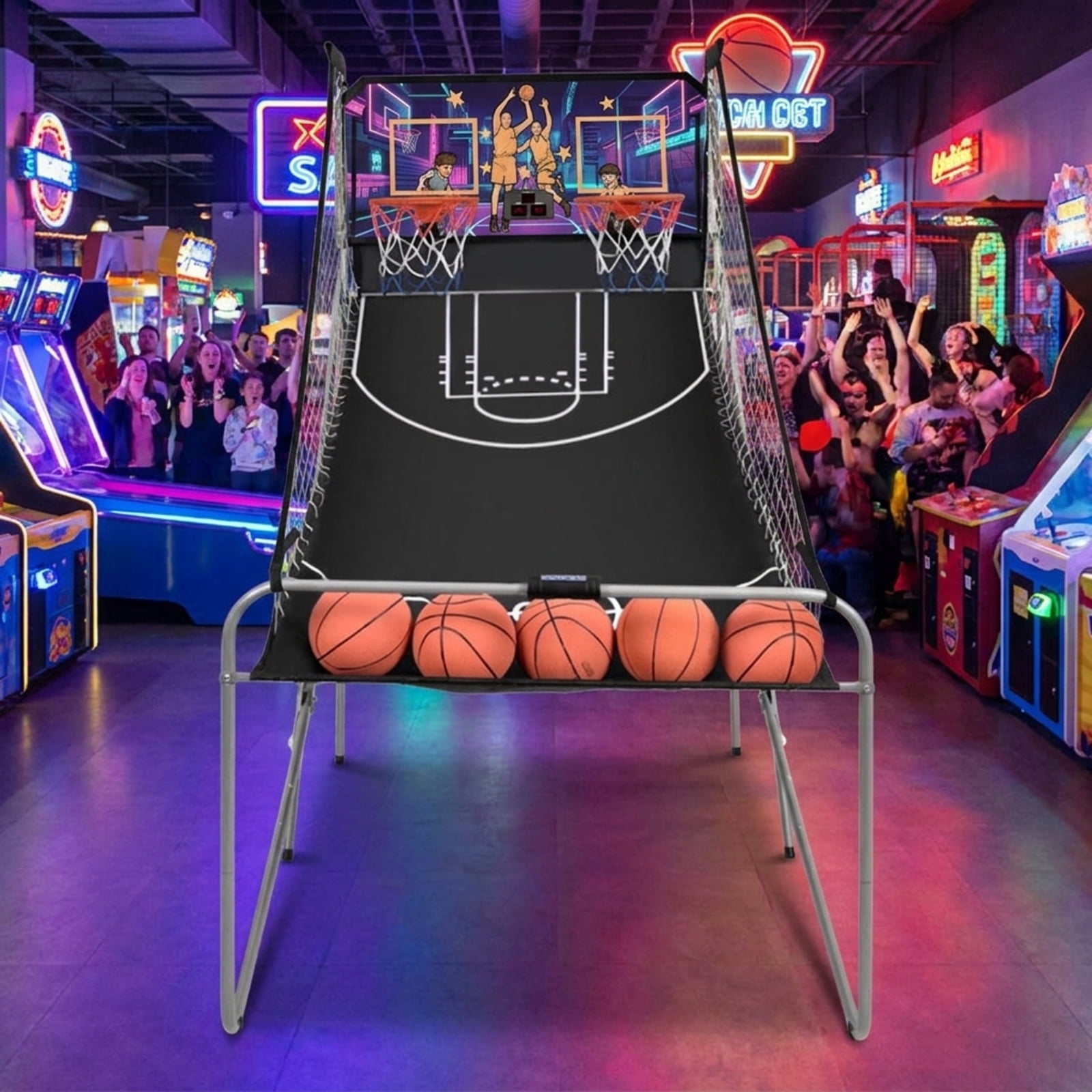 Redsmile Foldable Double Electronic Basketball Game with 4 Balls, Indoor Arcade Basketball Hoop with Dual Electronic Scoreboard Infrared Sensors and Sound Effects, Family Game Toy, Gray