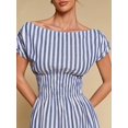 thumbnail image 5 of Blue And White Striped Off-Shoulder Cinched Waist Midi Dress For Women, 5 of 6