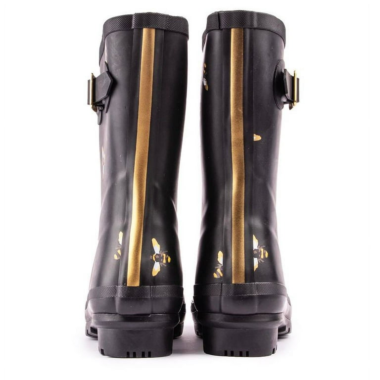 Joules Women s Molly Welly Black Metallic Bees Size 10 Mid Height Rain Boot Black Metallic Bees 10 Walmart