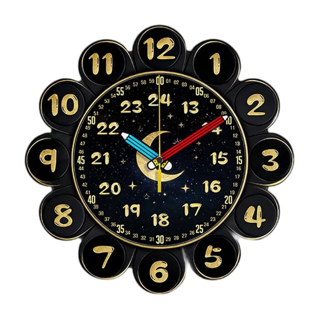 predolo Creative Wall Clock for Kids Educational Analog Learning Clock Silent Decorative Black