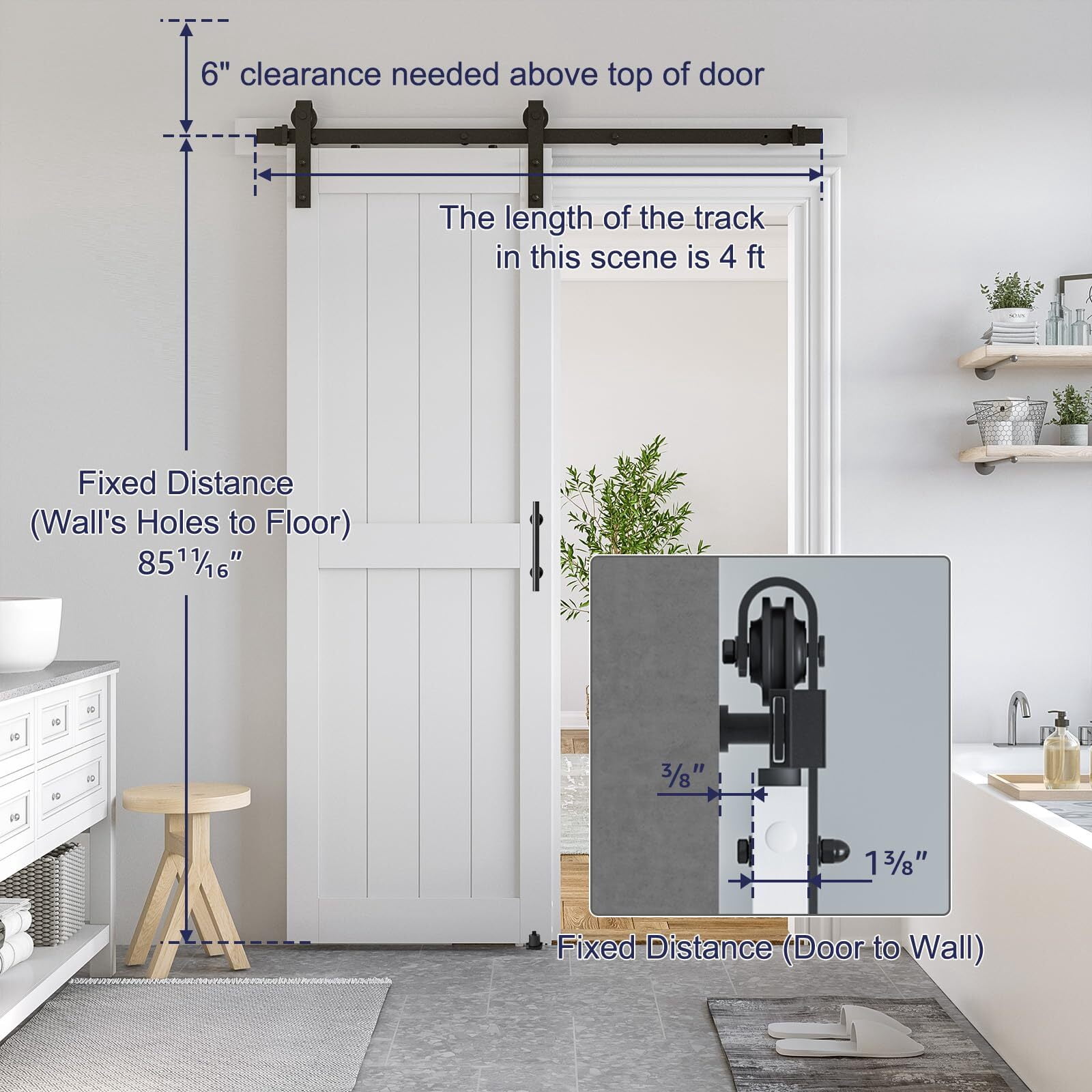 Easy4Home 24"x 84" Sliding Barn Door With 4ft Black Sliding Door Hardware Kit & Handle