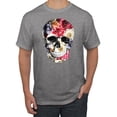 thumbnail image 1 of Roses Skeleton Face Floral Skull Fashion Graphic T-Shirt, Heather Grey, X-Large, 1 of 1