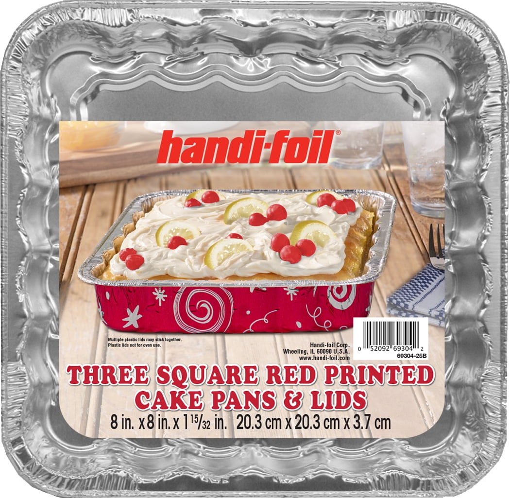(3 pack) Handi-Foil 8" Square Aluminum Red Pan with Lids, 3 Count