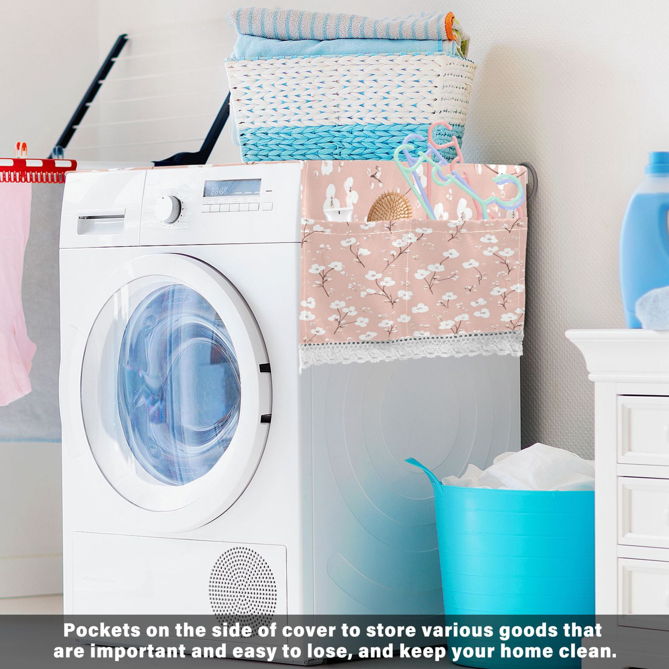 WOBOGO Pattern with Small White Flowers on Pink Background Washing Machine Cloth Dryer Refrigerator Top Cover Protective Non-Slip Mat For Kitchen Laundry