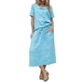 thumbnail image 2 of Uootdi Womens Two Piece Sets Peter Pan Collar Short Sleeve Top High Waist Skirt Midi Skirts Outfits Casual Boho Style Gift, 2 of 5