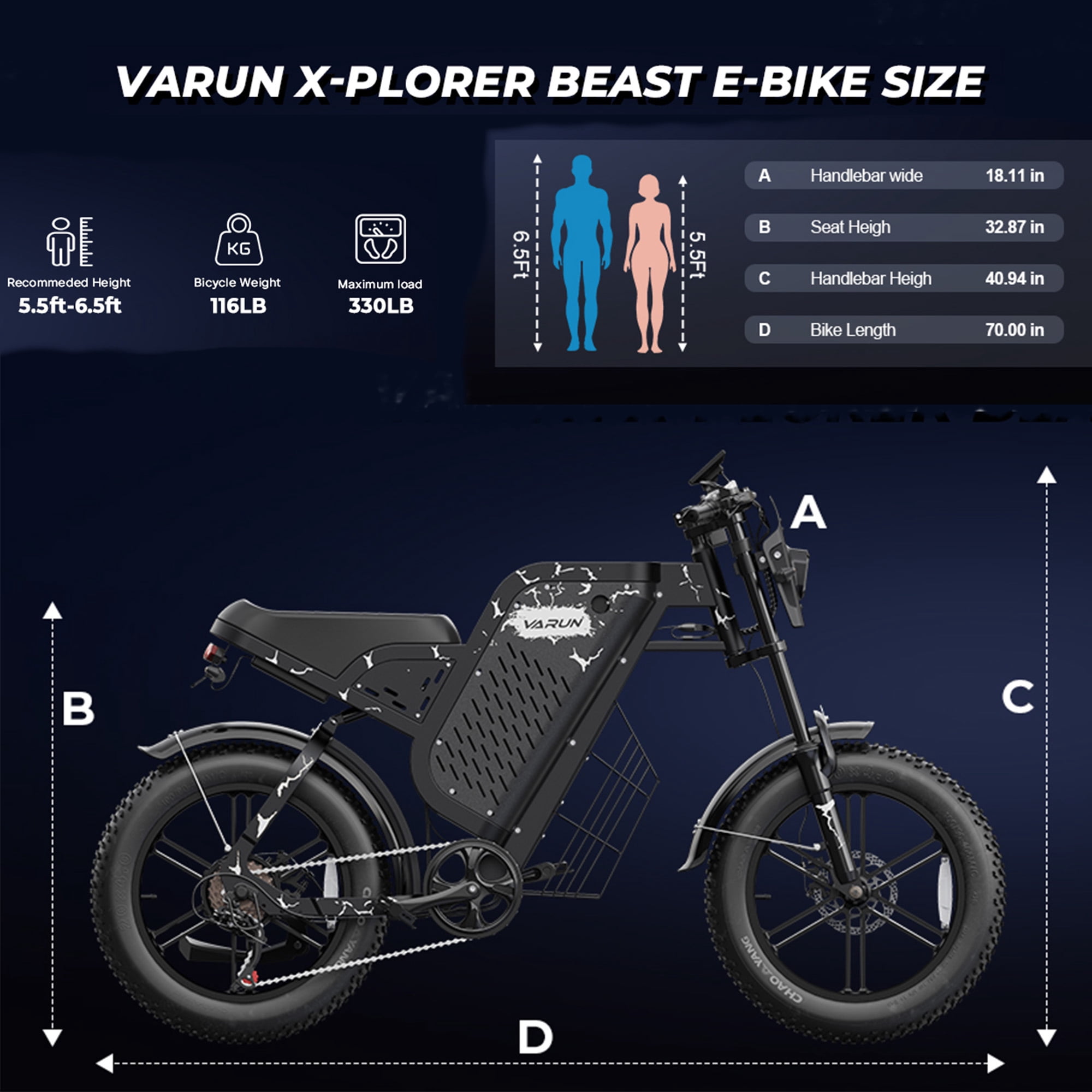 VARUN Electric Bike, 20" Fat Tire Ebike for Adults with Peak 1000W 48V 20.8/31.5Ah Battery, Top 28MPH, 60/87+Miles, E-Mountain Bikes with Suspension, Turn Signals, 7-Speed, UL2849