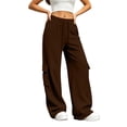 thumbnail image 4 of XIAONU Solid Cargo Wide Leg Pants for Womens Drawstring Waist Flap Side Pockets Sport Trousers, 4 of 9