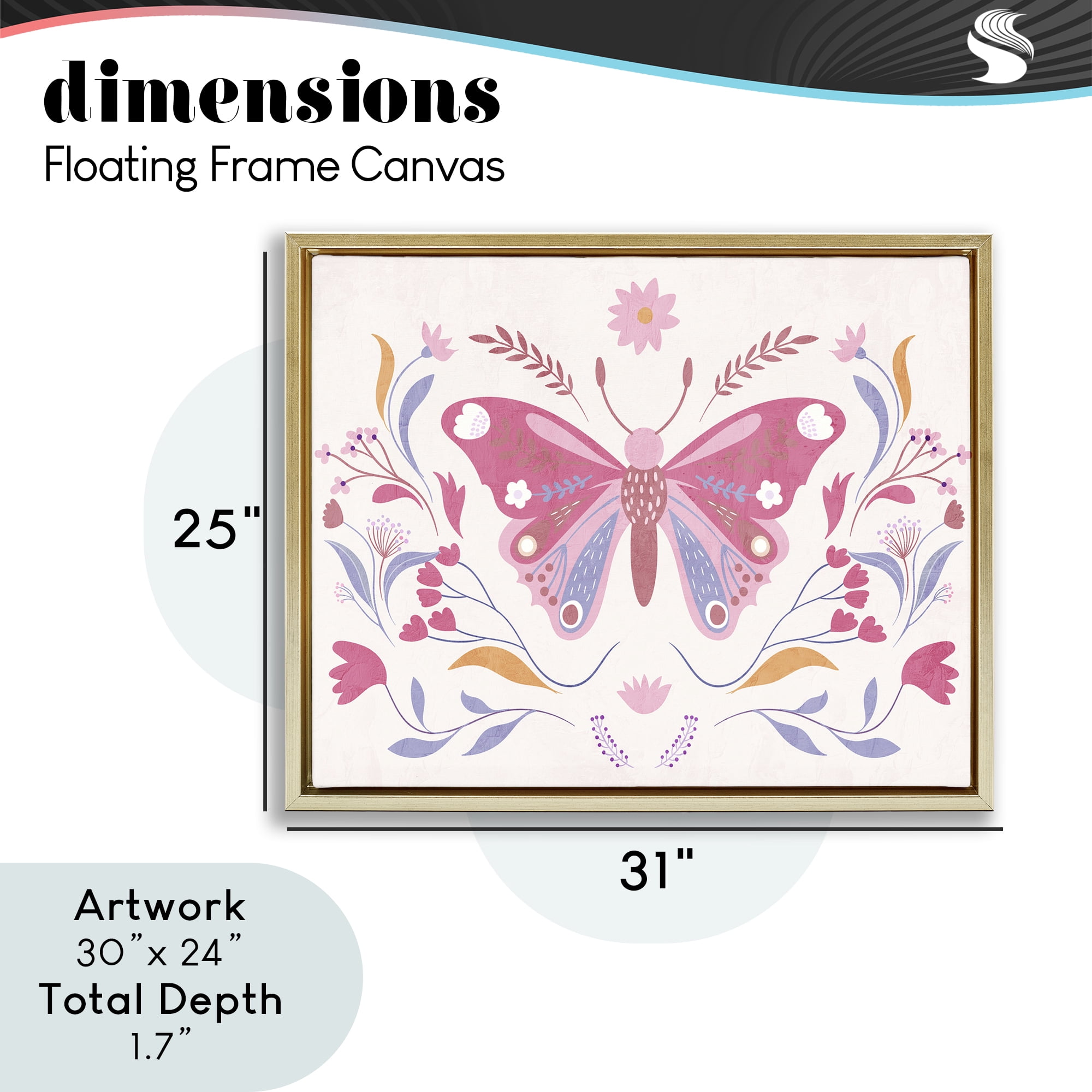Stupell Industries Whimsical Folk Butterfly Gold Framed Floater Canvas Wall Art, design by Kim Allen