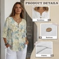 thumbnail image 6 of Xoenoiee Coral Print Linen Button Down Shirt for Women 3/4 Sleeve V Neck Blouses Casual Summer Loose Fit Cotton Gauze Blouses, Size 3XL, 6 of 7