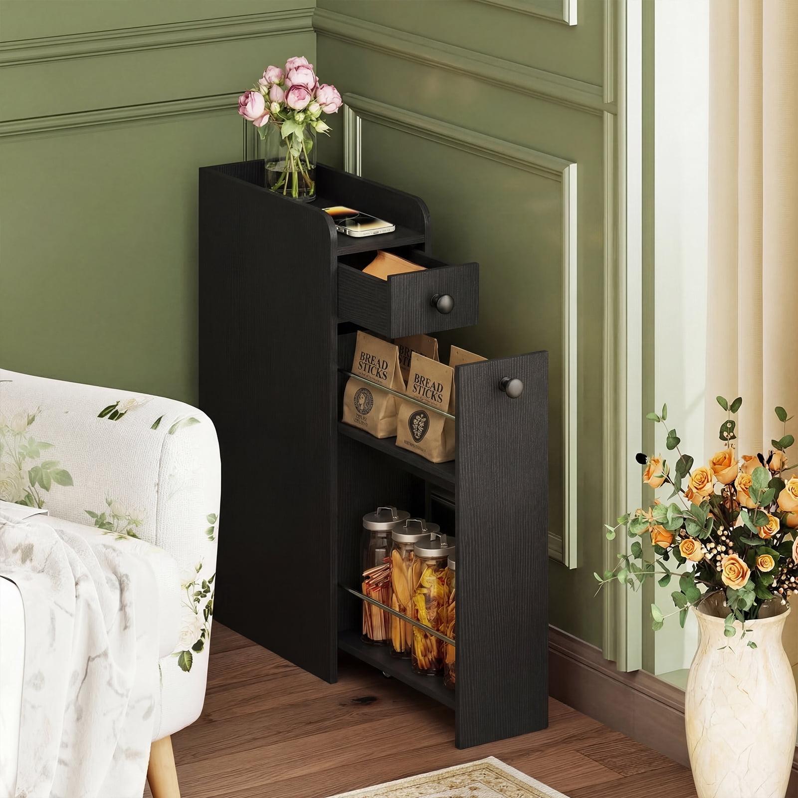 Costway Small Bathroom Storage Cabinet 4-Tier Narrow Toilet Side Storage Cabinet Black
