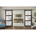 thumbnail image 3 of Sturdy Double Barn Door 60 x 84 inches with Frosted Glass | Lucia 2552 Chocolate Ash | Top Mount 13FT Rail Hangers Heavy Set | Solid Panel Interior Doors, 3 of 6
