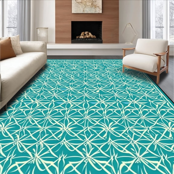 ODIKA 4'x6' Machine Washable Non-Slip Area Rug, Dynamic Geometric Swirls with Modern Artistic Flair High Traffic Rug, Teal, 154432