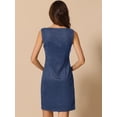thumbnail image 3 of DARING DIVA Faux Suede Boat Neck Sleeveless Sheath Dress Small Dark Blue, 3 of 5