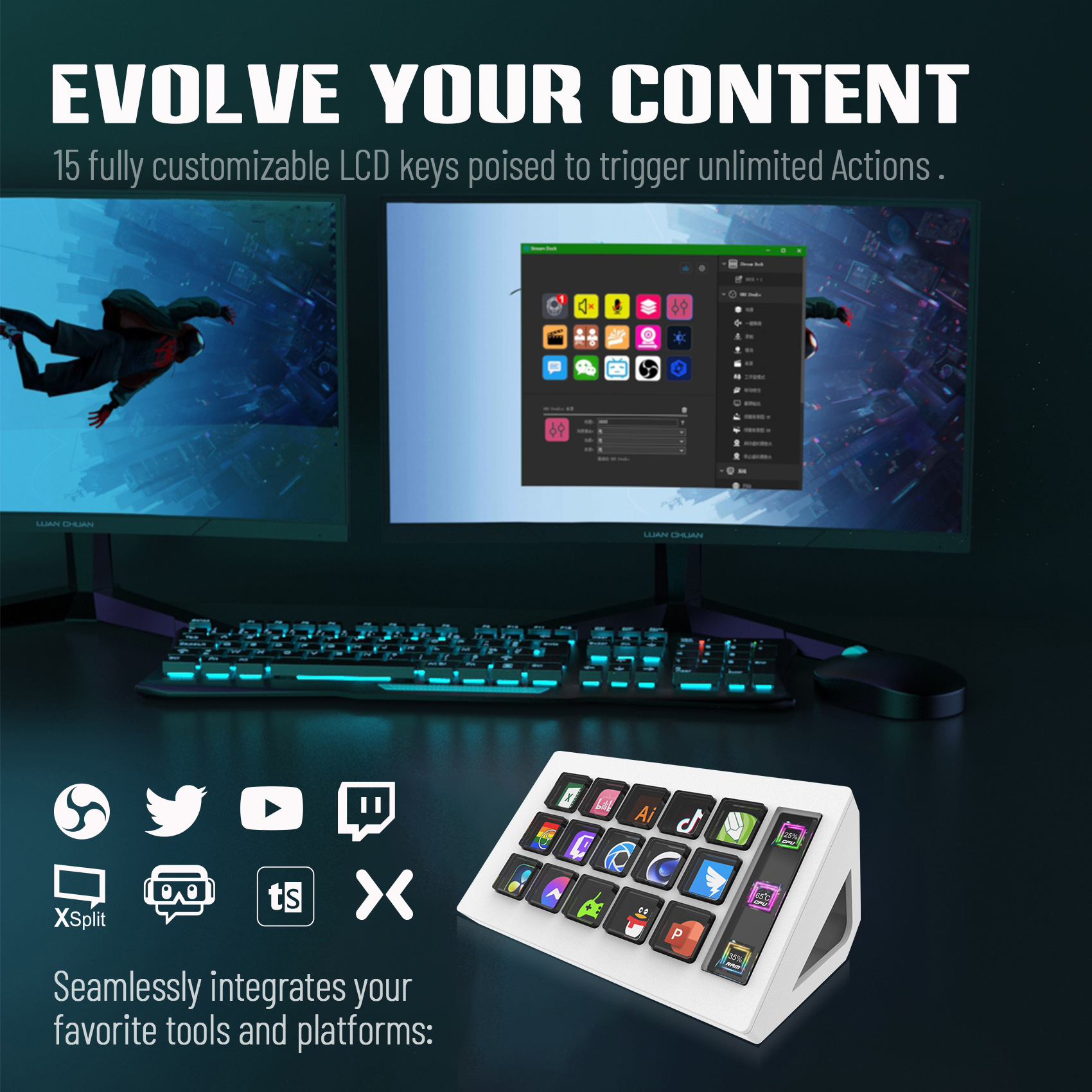 15-Key Macro Pad Studio Controller For Stream Deck - USB Customizable LCD Keys For OBS, Twitch, YouTube