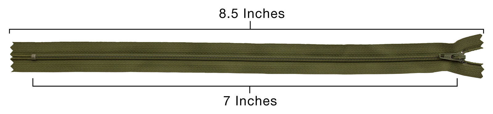 YKK® #3 Lightweight Closed-End Zipper, 7 Inch Length, Kentucky Olive Green 888 (100 Pack)