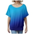 thumbnail image 4 of Womens Tops Oversized Shirt with Batwing Sleeves Short Sleeve Crew Neck Colorful Oversized Tshirts for Women Blue L, 4 of 4