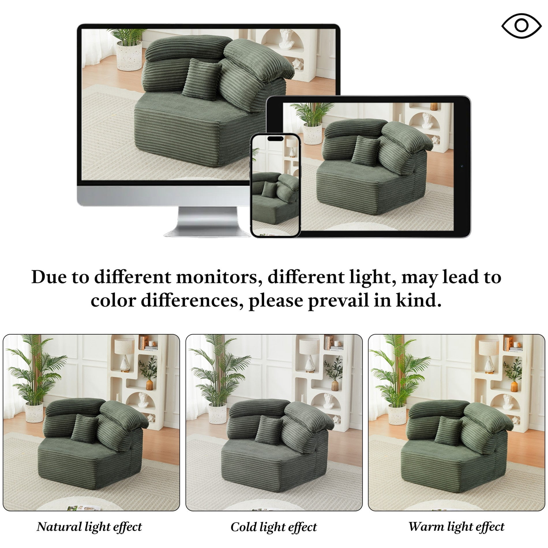 Sailvan 2PCS 53" Modern Corduroy Modular Lounge Chair, Pentagonal Seater Cloud Sofa with 6 Enveloping Pillows for Living Room Green
