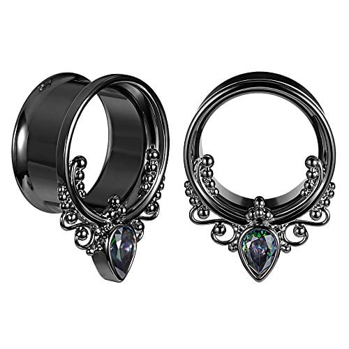 COOEAR Ear Gauges Size 00g to 1 Inch Double Flared Tunnels. Surgical Steel Screw Plugs Black Stretchers Earrings