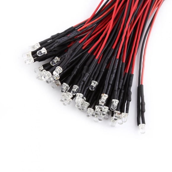 50PCs 3/5/10mm Pre-cableado Redondo Diodo de Emisión de Agua Clara Luces LED DC 9-12V(3mm Rojo) Ecomeon no