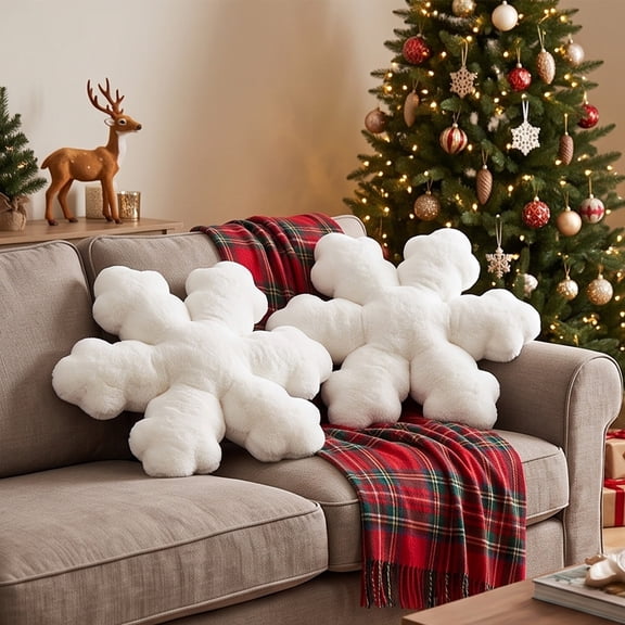 Snowflake Pillow White Christmas Decorations - Snowflake Shaped Cushion for Sofa Living Room Bedroom, Winter Holiday Throw Pillow, Soft Decorative Accent, Indoor Home Decor, Xmas Gift 1 Pack