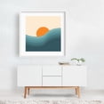 thumbnail image 2 of Retro style abstract sunset landscape - Illustration Abstract Minimalist Ocean Sunset Waves Coastal Geometric White Framed Wall Art Print 16 x 16 inches, 2 of 3