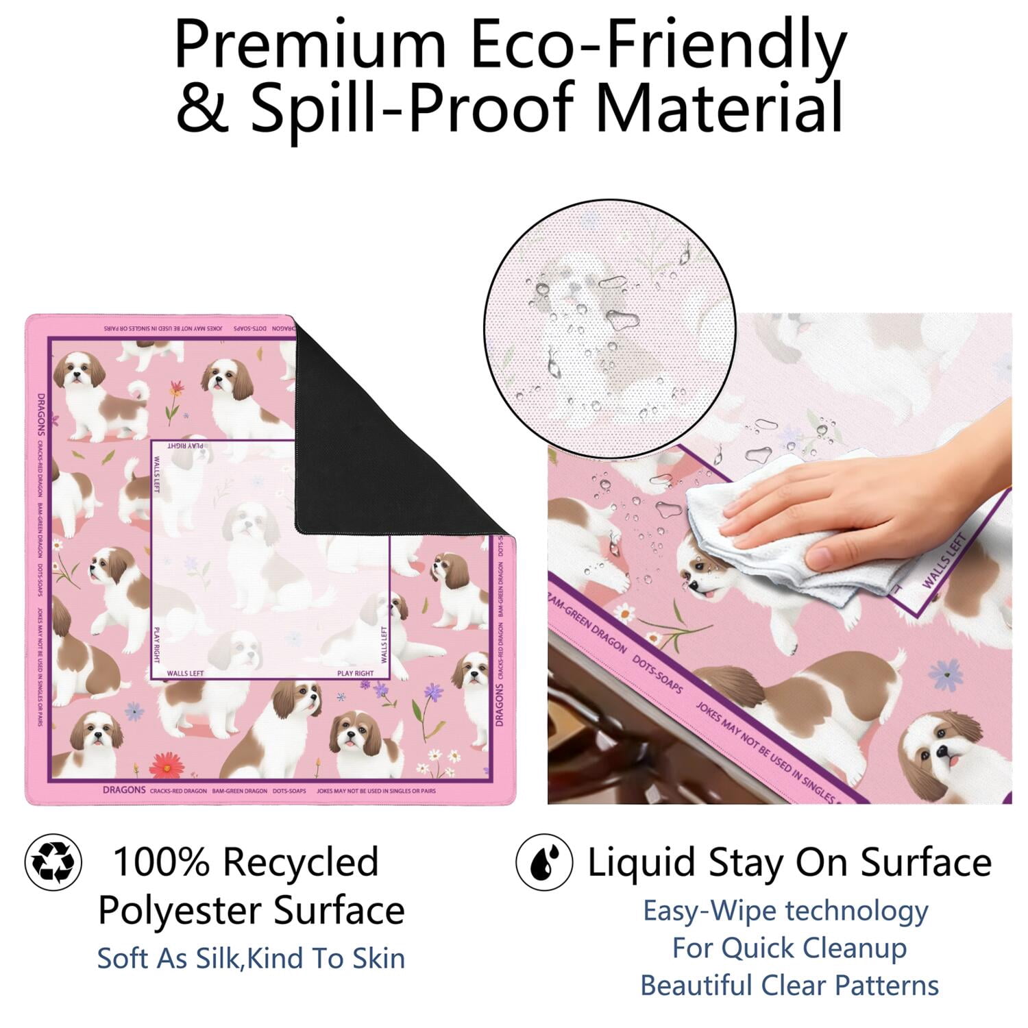 Pink Mahjong Mat with Rules, 31.5*31.5in Anti Slip American Mahjong Mat for Table, Noise Reduction, Neoprene Mah jongg Mats with Carrying Bag & 3 Dices, Mahjong Supplies Gift, Board Tile Games Mats