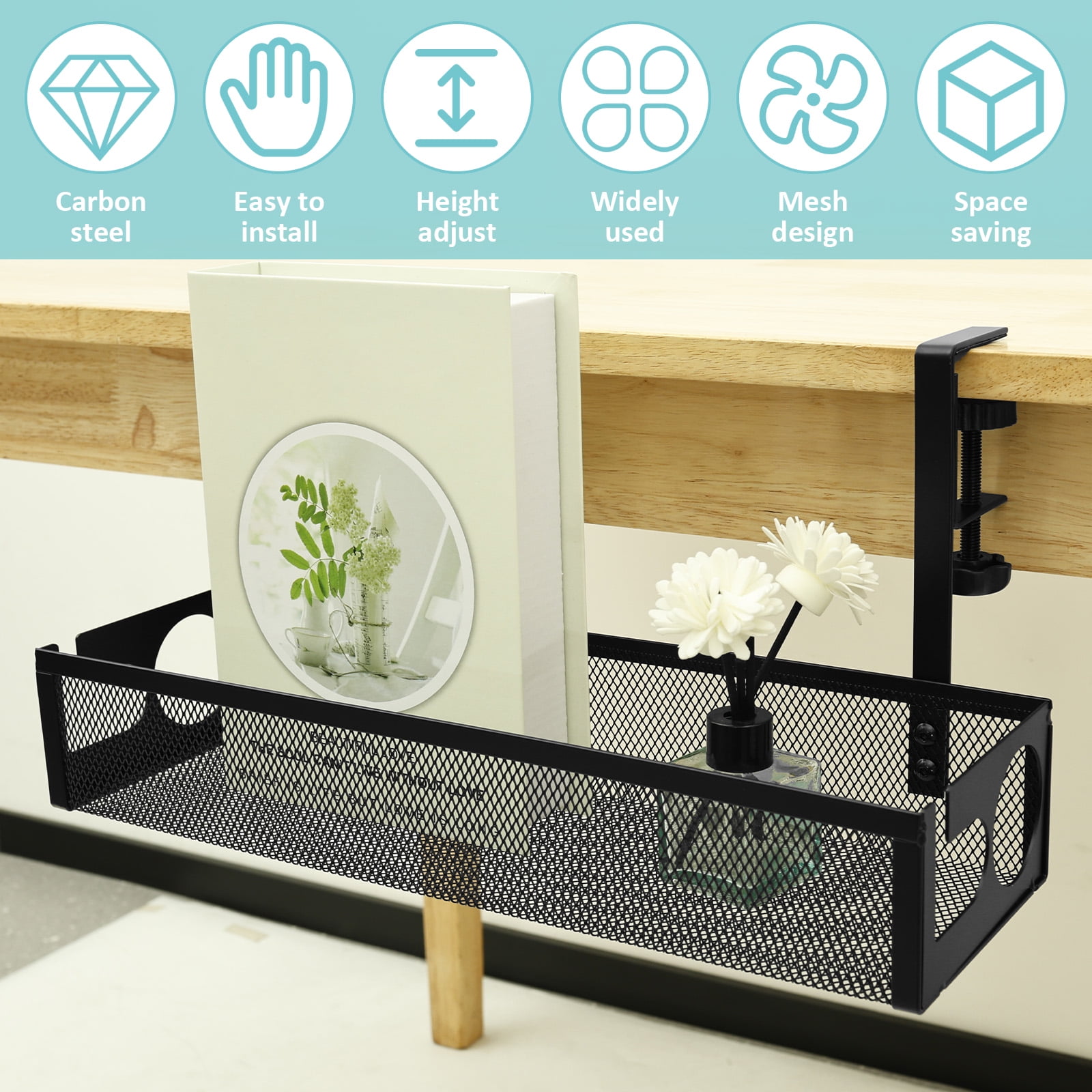 Under Desk Cable Tray Easy to Install Cable Management Tray Space Saving Under Desk Wire Holder No Drill Cord Holder Shelf for Office and Home