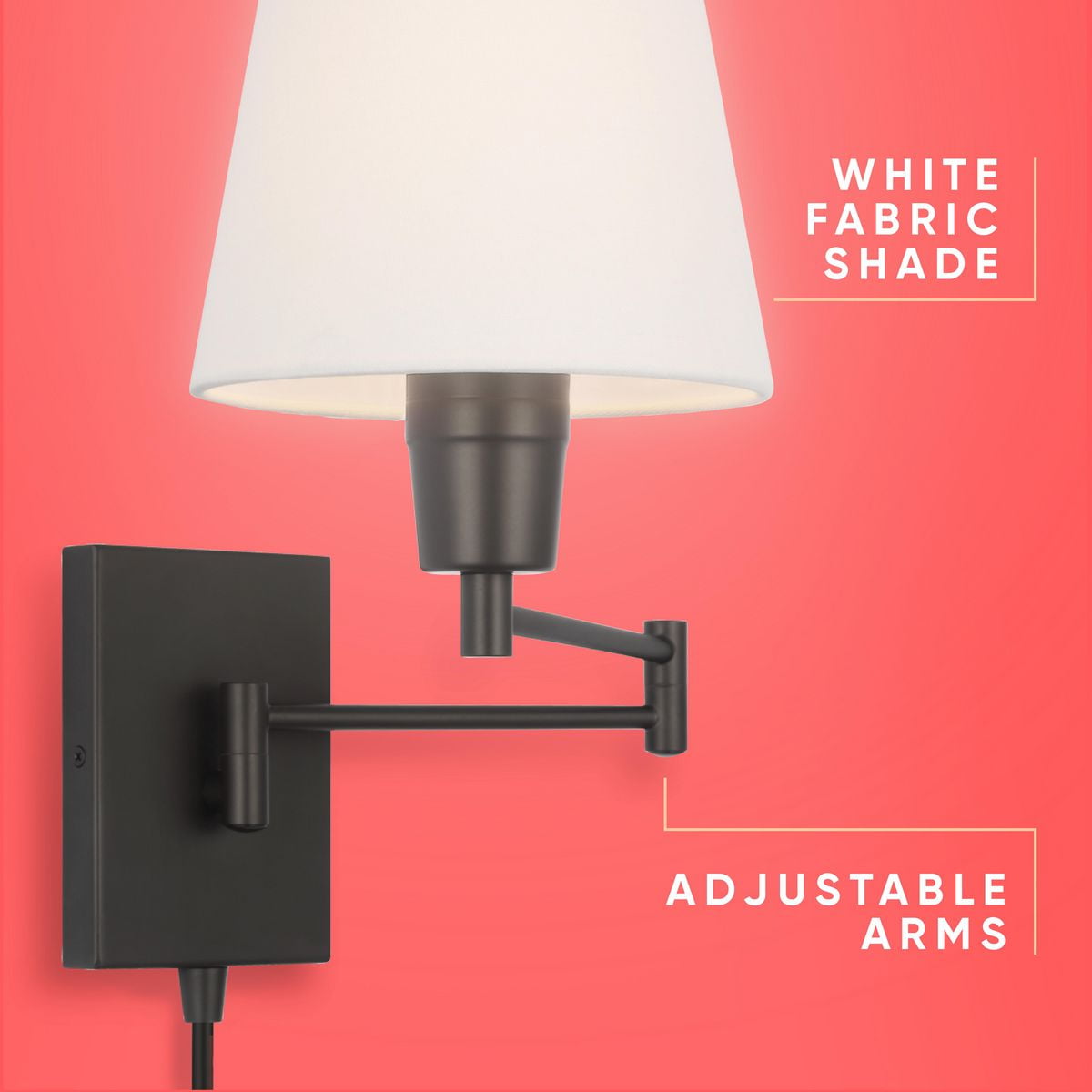 Avec Seymour Collection Modern Farmhouse Matte Black Wall Indoor Sconce with White Fabric Shade