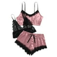 thumbnail image 2 of Tbopshirt Shorts for Women,Women V-Neck Eyelash Lace Stain Camisole Pajamas Bowknot Shorts Set, 2 of 5