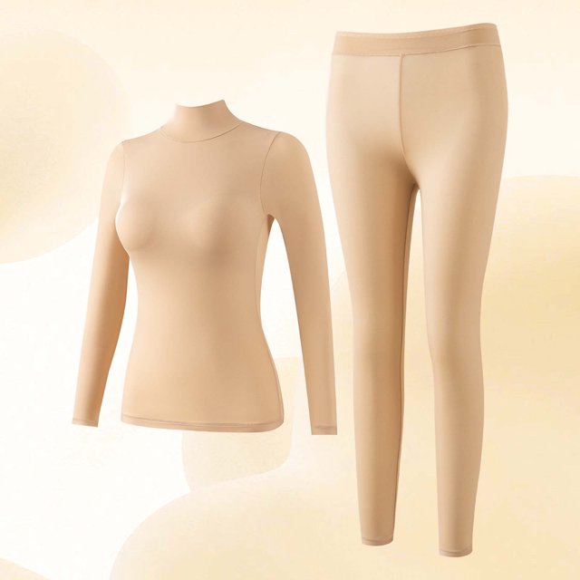 Conjuntos de ropa interior térmica de moda para mujer, cuello alto, manga larga, lencería informal, ropa de dormir, conjunto de ropa interior, blusa de poliéster para mujer