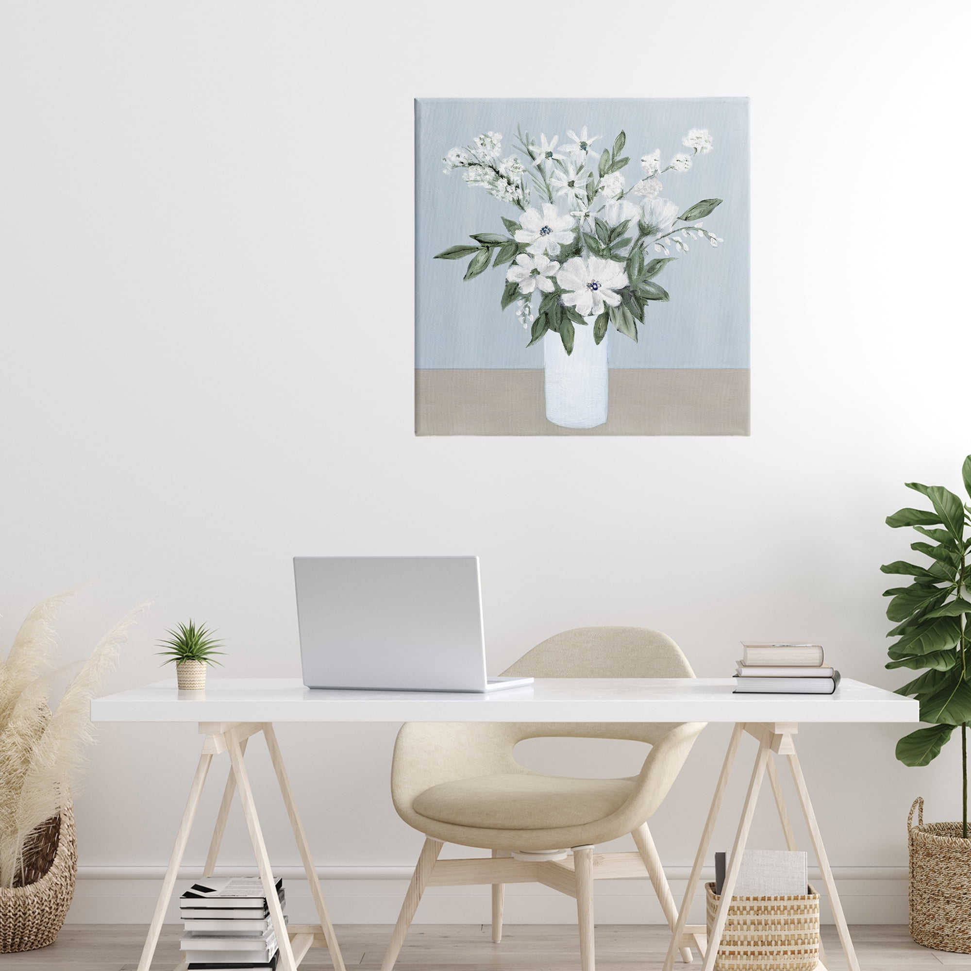 Stupell Industries Mixed White Blooms on Blue Canvas Wall Art, design by Marilyn Dunlap