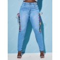 thumbnail image 2 of Colorido Lace Up Front Plus Size Skinny Jeans Rosegal  Vaqueros de talla grande, 2 of 5