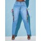 thumbnail image 2 of Colorido Lace Up Front Plus Size Skinny Jeans Rosegal  Vaqueros de talla grande, 2 of 5