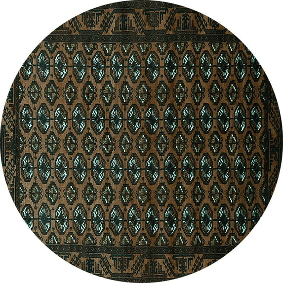 Ahgly Company Indoor Round Oriental Turquoise Blue Industrial Area Rugs, 7' Round