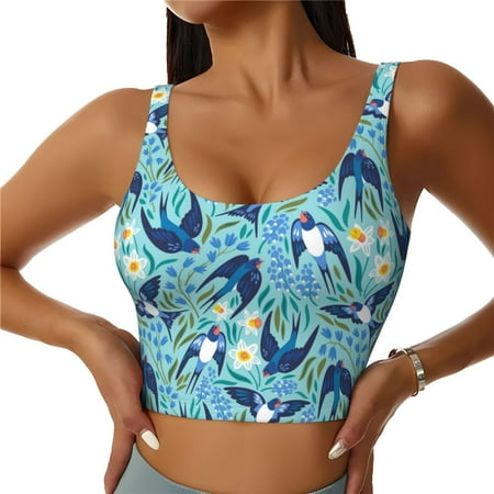 Jgfou Flying Swallows Print Womens Sports Bra - Padded Workout Sports Bras Crop Tank Top