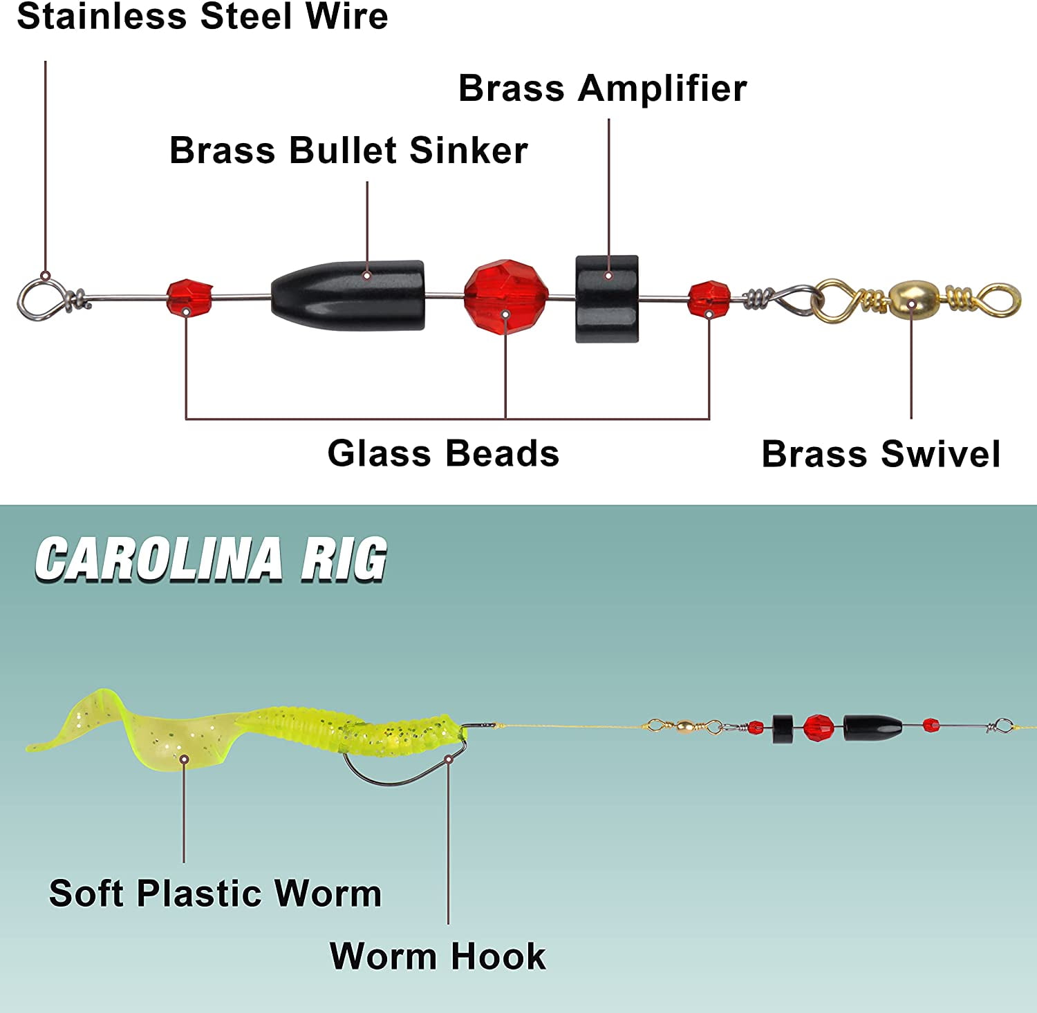 Carolina Fishing Rigs Ready Rig-6pcs Brass Pre Rigged Carolina Rig with  Weight Beads Barrel Swivels for Bass Saltwater Freshwater 